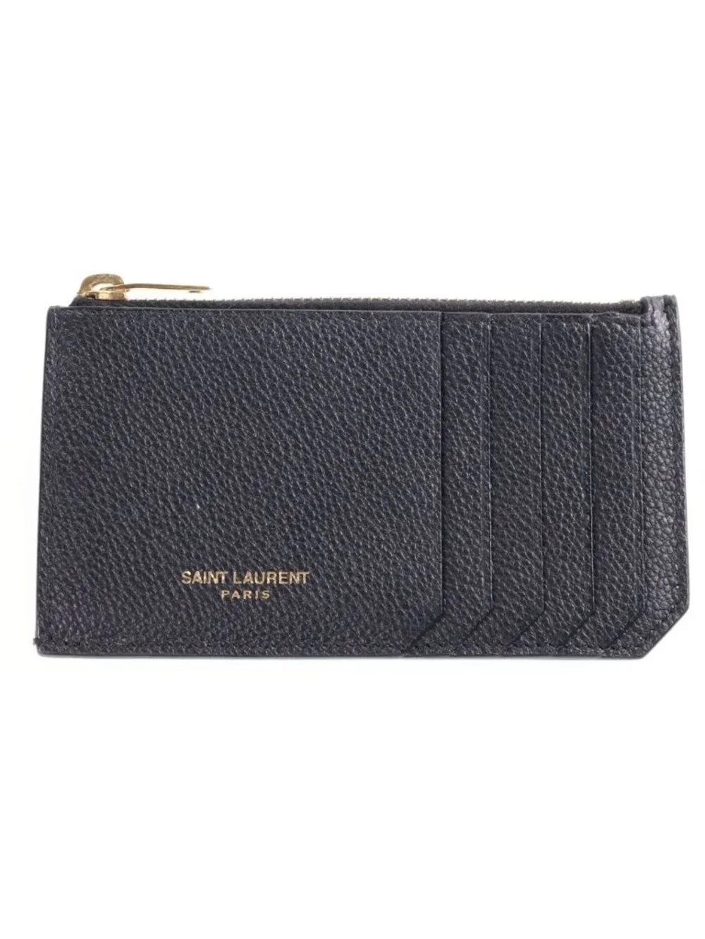 Saint Laurent Paris Embossed Leather Zip Fragment Case Black Coin Purse